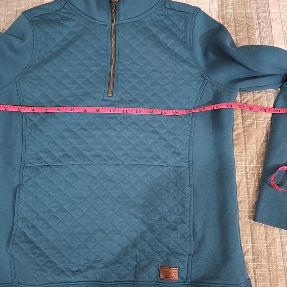 L.L. Bean Teal Quilted Sweatshirt 1/4 Zip With Kangaroo Pouch Sz M - Picture 6 of 7